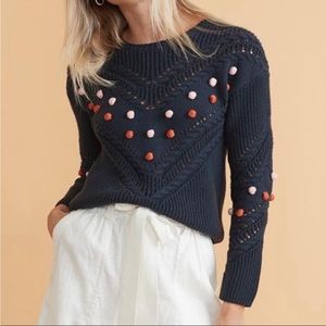 Marine Layer navy chevron knit Pom Pom sweater XS